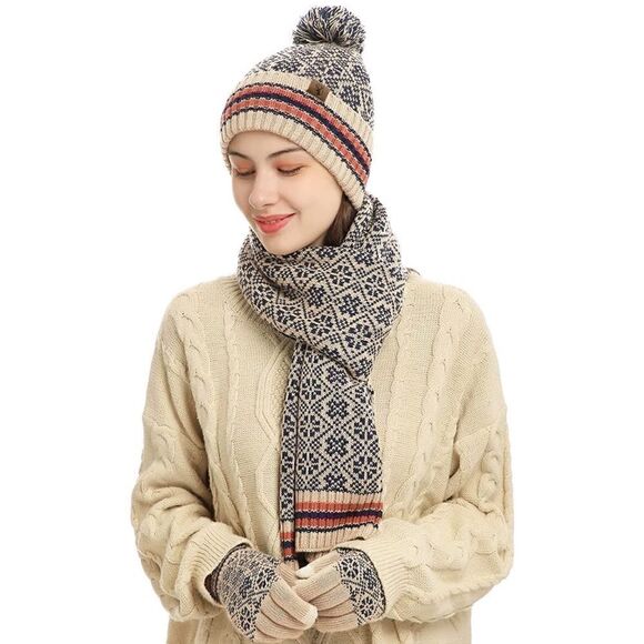 Winter Knit Scarf Beanie and Gloves set main image 6